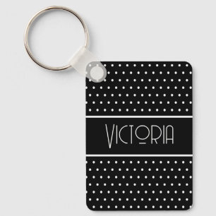 Porte-clés Pois rétro minimaliste classique noir et blanc