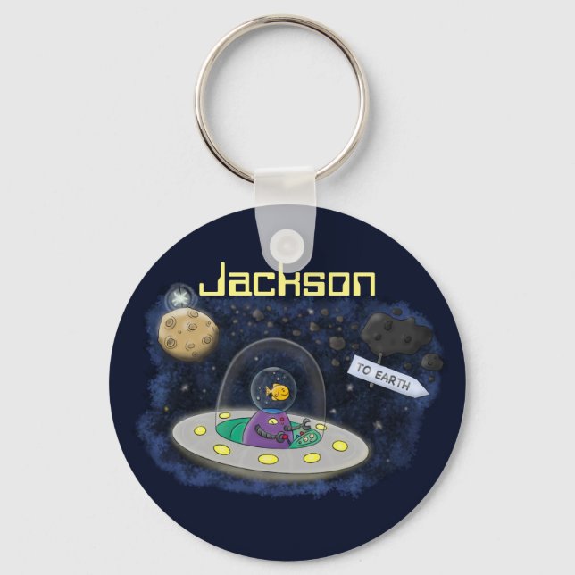 Porte-clés Poisson dans l'OVNI alien vaisseau spatial dessin  (Recto)