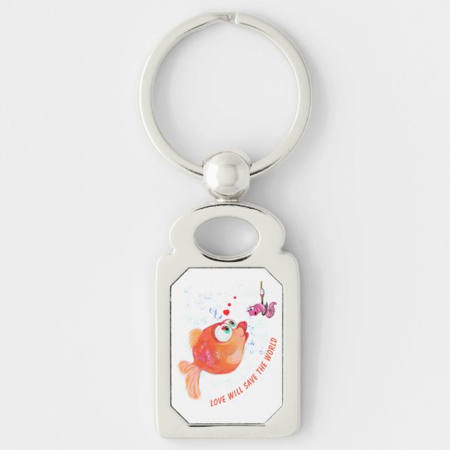 Porte-clés Poisson drôle et ver Porte - clé - Texte personnal (Devant)