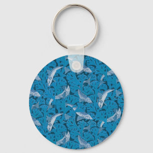 Porte-clés Poisson Nage d'algues Coral Bleu Vintage Classique