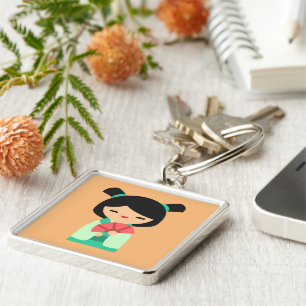 Porte-clés Poisson rose Kokeshi Poupées japonaises