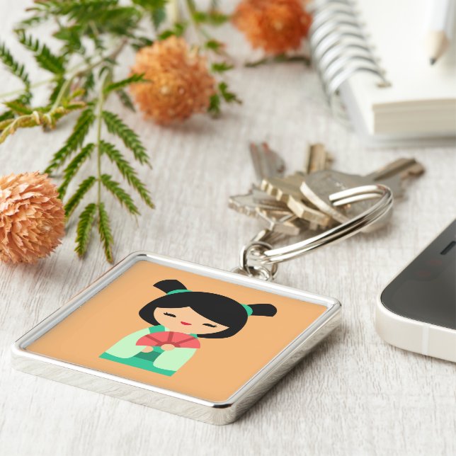 Porte-clés Poisson rose Kokeshi Poupées japonaises (Côté)