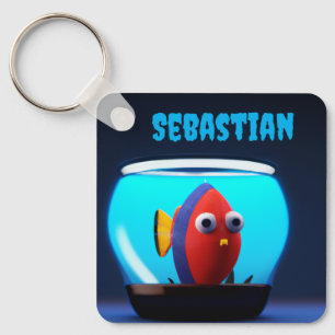 Porte-clés Poisson tropical mignon personnalisé dans un aquar