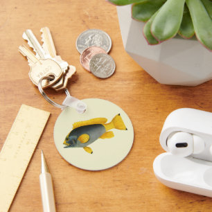 Porte-clés Poisson vintage bleu et jaune, Vie marine