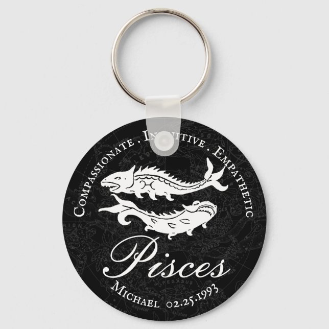 Porte-clés Poissons Zodiac Positif Caractéristique Noir Perso (Recto)