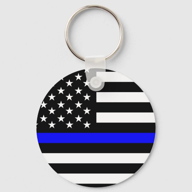 Porte-clés police mince ligne bleue drapeau usa etats-unis am (Recto)