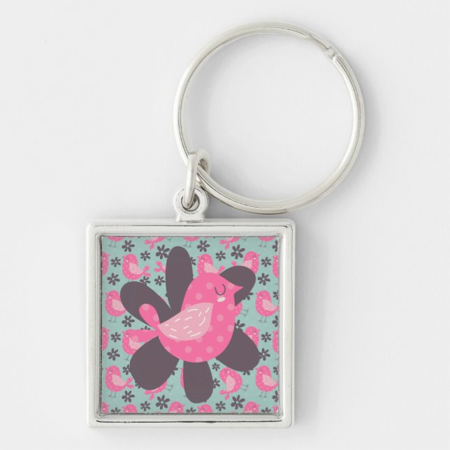 Porte-clés Polka Dot Birds and Flowers (Devant)