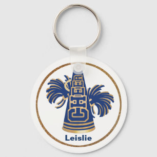 Porte-clés Pom-pom girl personnalisé bleu marine et or