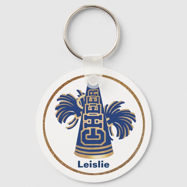 Porte-clés Pom-pom girl personnalisé bleu marine et or (Recto)