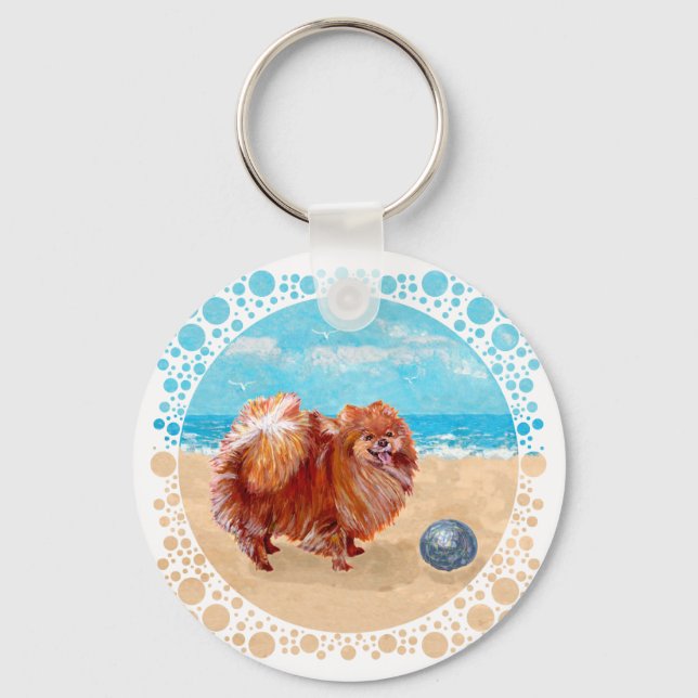 Porte-clés Pomeranian au bord de la mer (Recto)