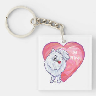 Porte-clés Pomeranian blanc Saint-Valentin