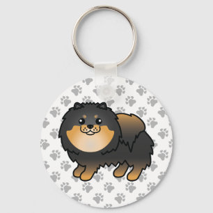 Porte-clés Pomeranian noir et feu, chien de dessin animé mign