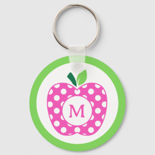 Porte-clés Pomme à pois rose et vert rose et pois vert Monogr