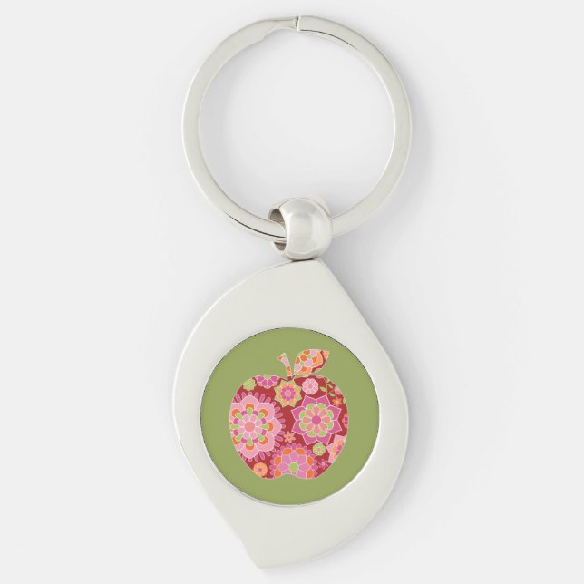 Porte-clés Pomme d'enseignant personnalisée avec modèle flora (Devant)