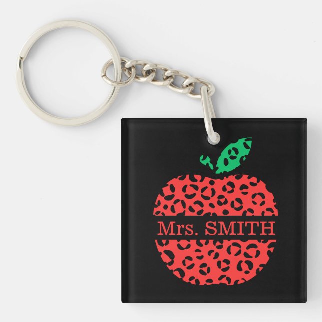 Porte-clés Pomme rouge de l'enseignant Empreinte de léopard (Devant)