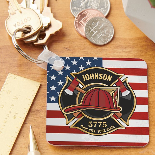 Porte-clés Pompier Secourt incendie Département USA Drapeau p (Créateur téléchargé)