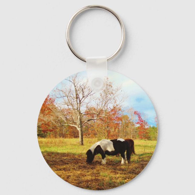 Porte-clés Poney miniature noir et blanc / Cheval (Recto)