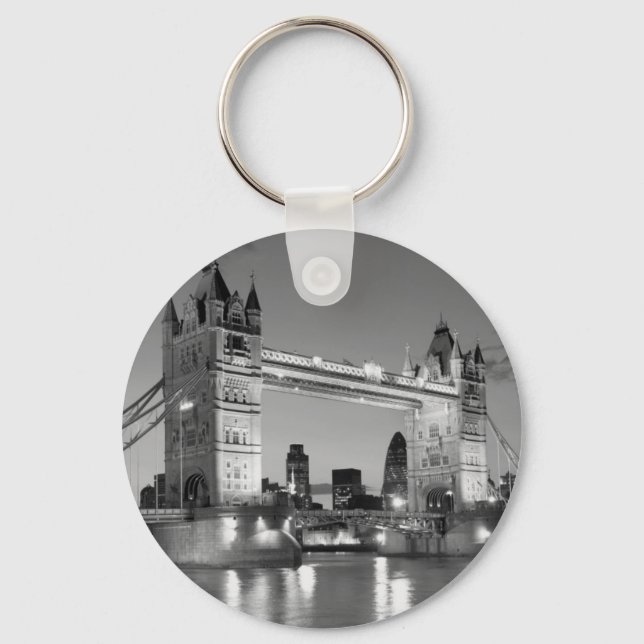 Porte-clés Pont Tour de Londres blanc noir (Recto)