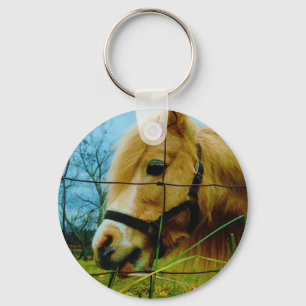Porte-clés Pony miniature blond / Cheval Ciel bleu
