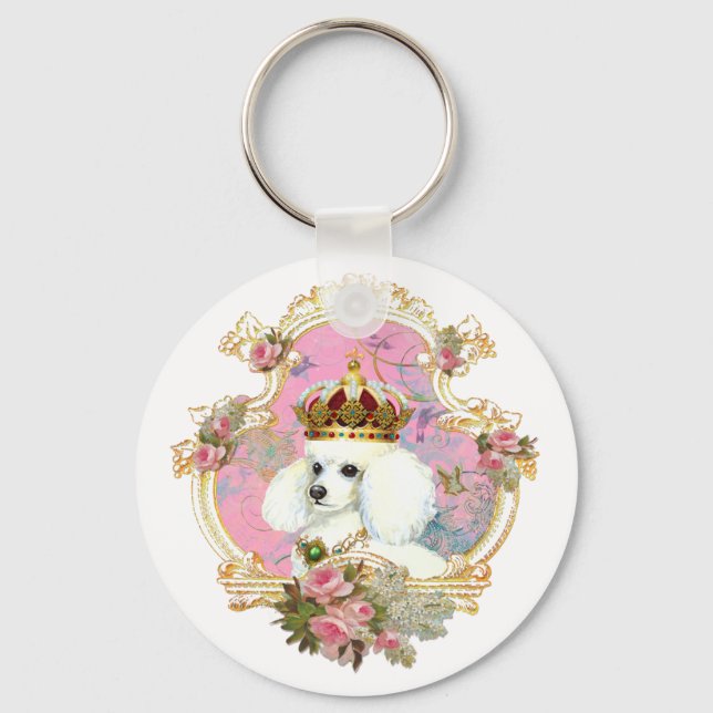 Porte-clés poodle blanc wi rose roses or fr fini clr bkgrnd (Recto)