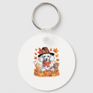 Porte-clés Poodle de Thanksgiving Boit du Café Feuilles d'Aut