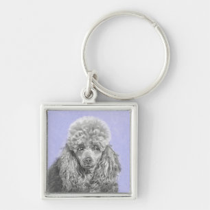 Porte-clés Poodle Miniature Toy Silver Gray Blue Dog Art