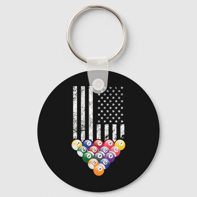 Porte-clés Pool Snooker Billard Joueur 8 Ball American Drapea (Recto)