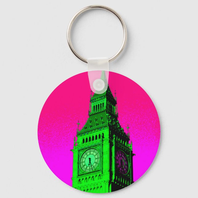 Porte-clés Pop Art Big Ben Londres Voyage rose Vert (Recto)