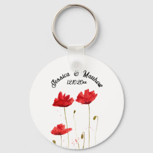 Porte-clés Poppies Pavot Rouge floral Aquarelle Mariages