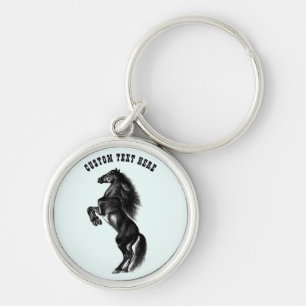 Porte-clés Porte - clé à cheval noir droit avec texte personn
