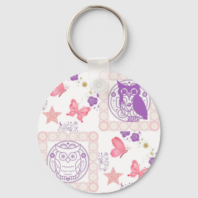 Porte-clés Porte - clé à double hiboux et papillons (Recto)