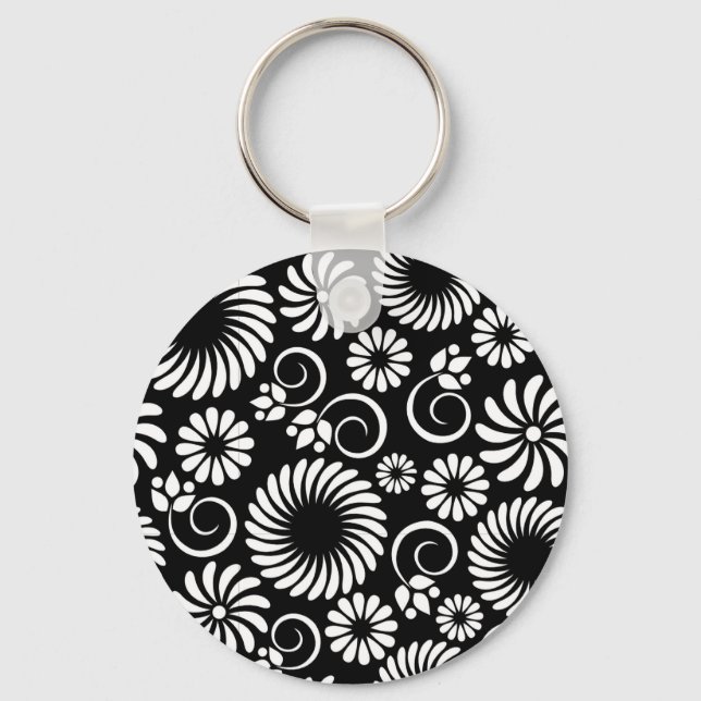 Porte-clés Porte - clé à fleurs noir et blanc (Recto)