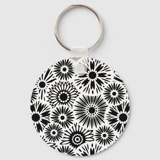 Porte-clés Porte - clé à fleurs noir et blanc (Recto)