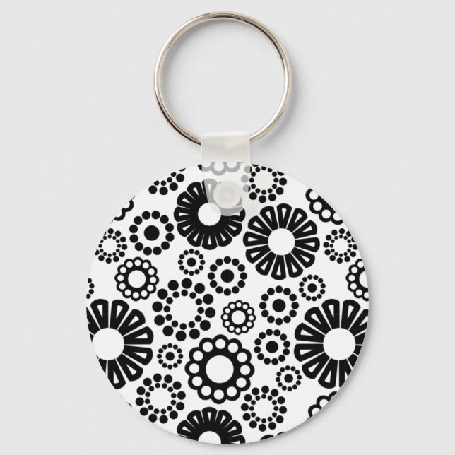 Porte-clés Porte - clé à fleurs noir et blanc (Recto)