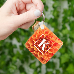 Porte-clés Porte - clé à fleurs orange avec monogramme