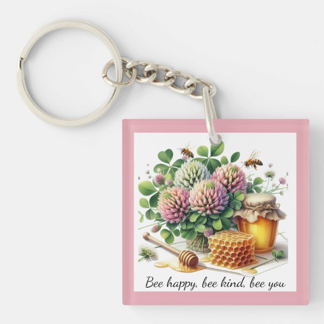 Porte-clés Porte - clé acrylique abeille Happy Clover et miel (Devant)