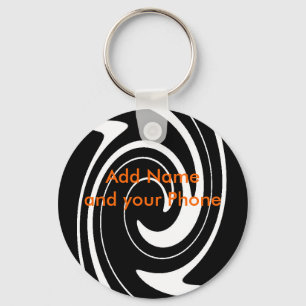Porte-clés Porte - clé Black White Swirl Ajouter nom et votre