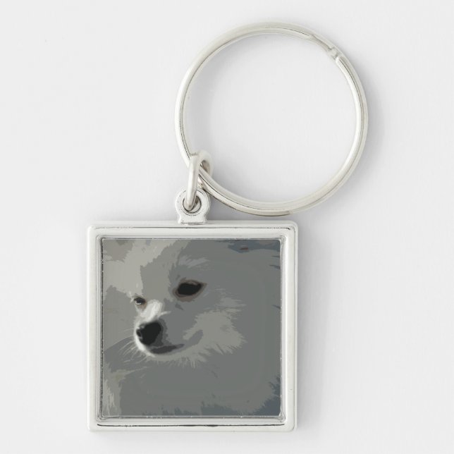 Porte-clés Porte - clé blanc de Pomeranian (Devant)
