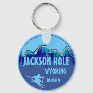 Porte-clés Porte - clé bleu d'art de ski de Jackson Hole