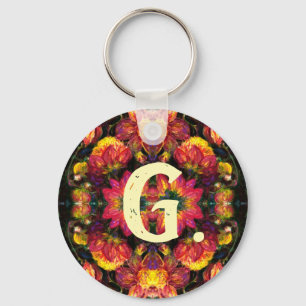 Porte-clés Porte - clé Dahlias Jaune et Rose avec monogramme