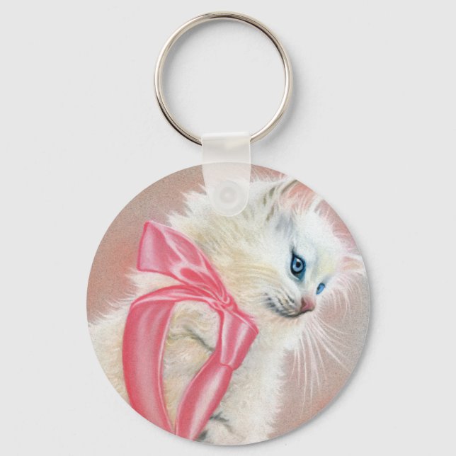 Porte-clés Porte - clé d'arc rose chaton blanc (Recto)