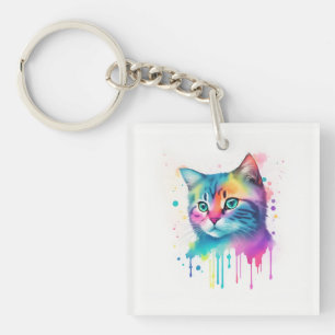 Porte-clés Porte - clé d'art de chat coloré