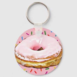 Porte-clés Porte - clé de beignets de fraise givrée rose