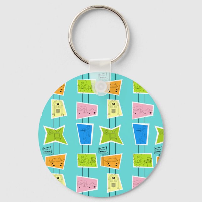 Porte-clés Porte - clé de bouton rétro atomique kitsch (Recto)