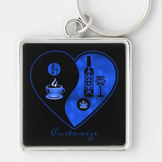 Porte-clés Porte - clé de café et de vin Yin et Yang bleu (Devant)