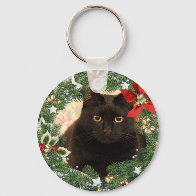 Porte-clés Porte - clé de chat noir Noël (Recto)
