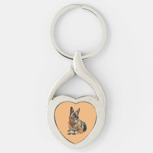 Porte-clés Porte - clé de coeur berger allemand peint (Devant)