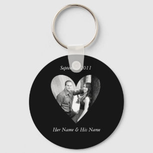 Porte-clés Porte - clé de coeur de noir de photo de mariage