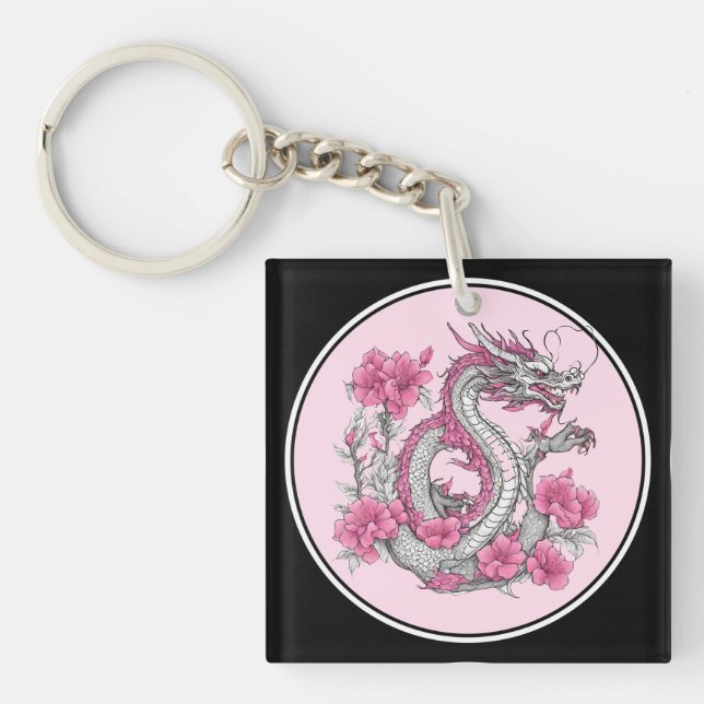 Porte-clés Porte - clé de dragon de fleurs (Devant)