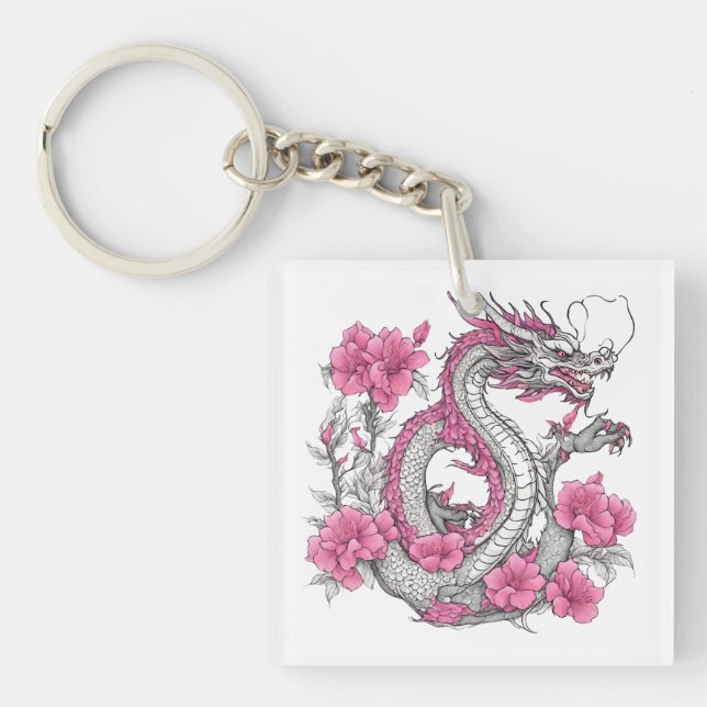 Porte-clés Porte - clé de dragon de fleurs (Devant)